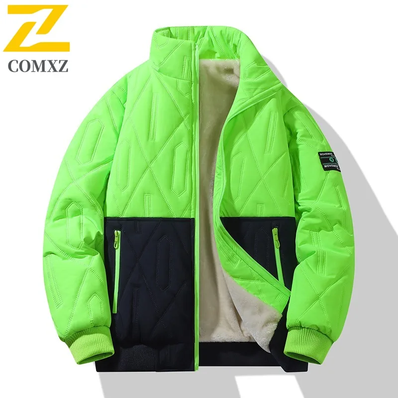 COMXZ Men Parker Coat Warm Baseball Motion Winter Thick Cotton Padded Coat  Outdoor Hiking Skiing Windproof Cold Weather Parka