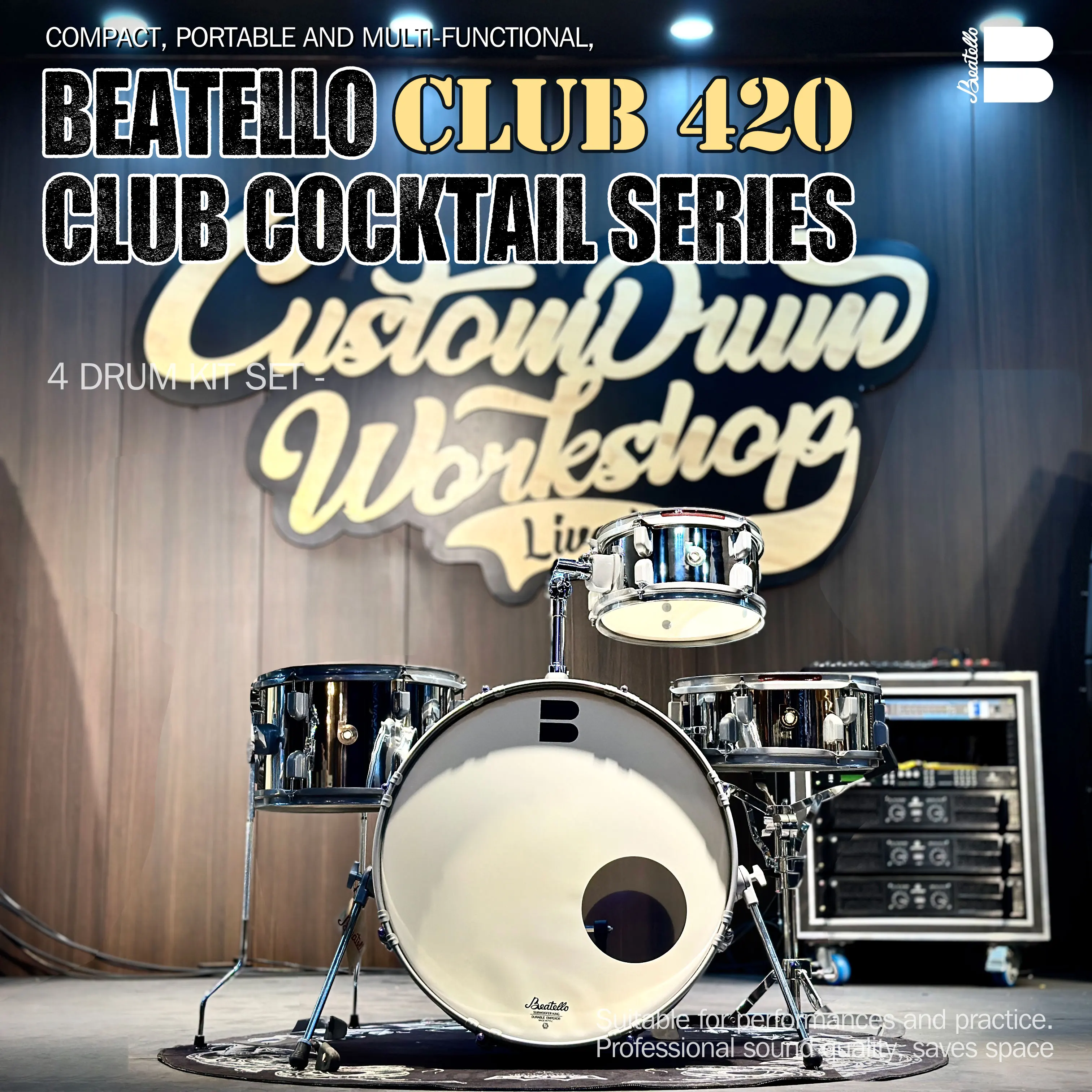 Club-420 Cocktail Series 4-teiliges Schlagzeug-Set aus Schwedischer Linde und Amerikanischem Pappelholz mit Professionellen Ölpapier-Fellen – Detail 1