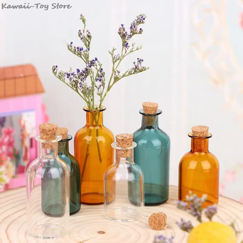 1:12 Dollhouse Miniature Vase Storage Jar Glass Bottle Cork Cover Tiny Jar Vials Model Dollhouse Decor Accessories Kids Play Toy