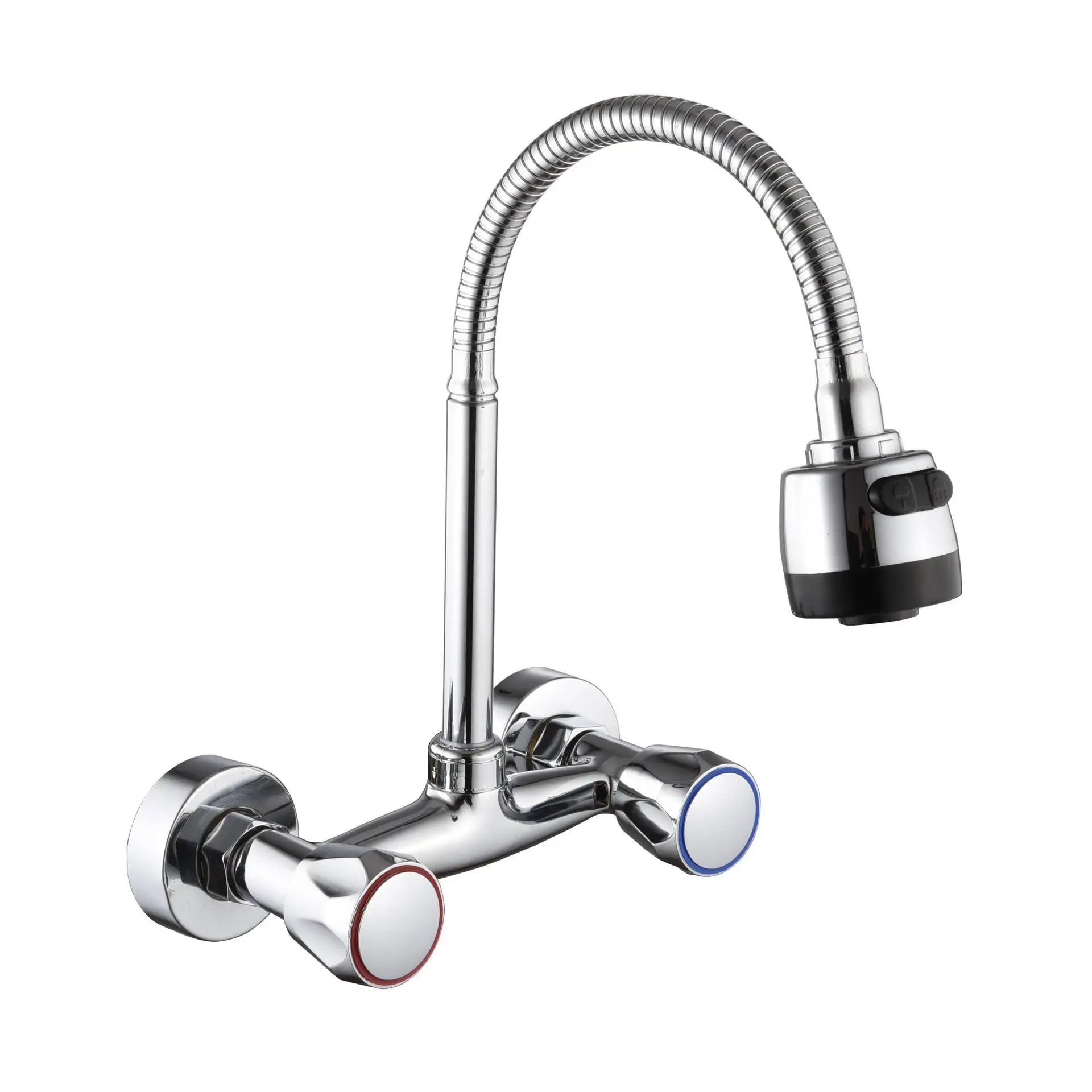 

Modern deck mounted kitchen faucet with high quality brass 360 degree rotary hose 360 double handle faucet