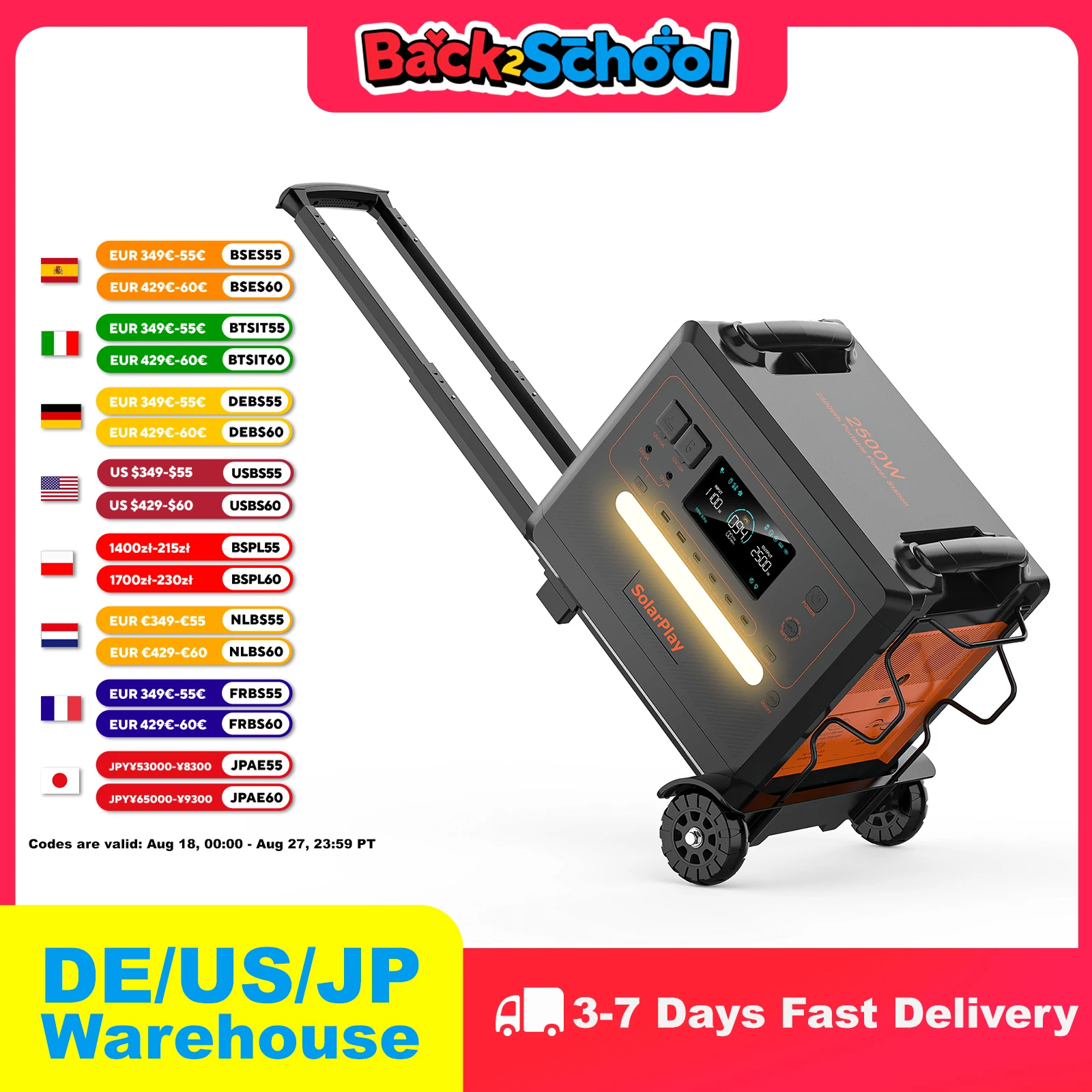 

SOLARPLAY Q2402M Generators Portable Electric Station External Battery Power Bank With Adjustable Hand Trolley for Camping