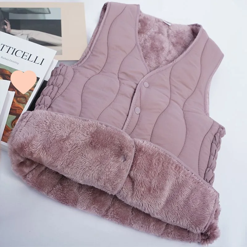 Women Quilted Parka Vest Coat Solid Fleece Jacket Sleeveless V Neck Single Breasted Thick Slim Elegant Casual 2026 Autumn Winter