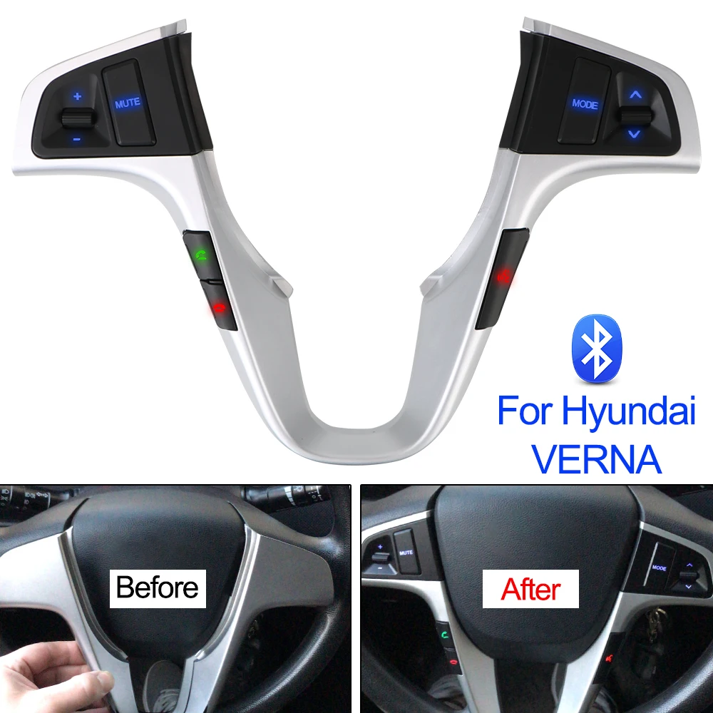 Bluetooth Car Accessories For Hyundai VERNA SOLARIS Steering Wheel Button Blue Backlight Audio Volume Music Control Switch