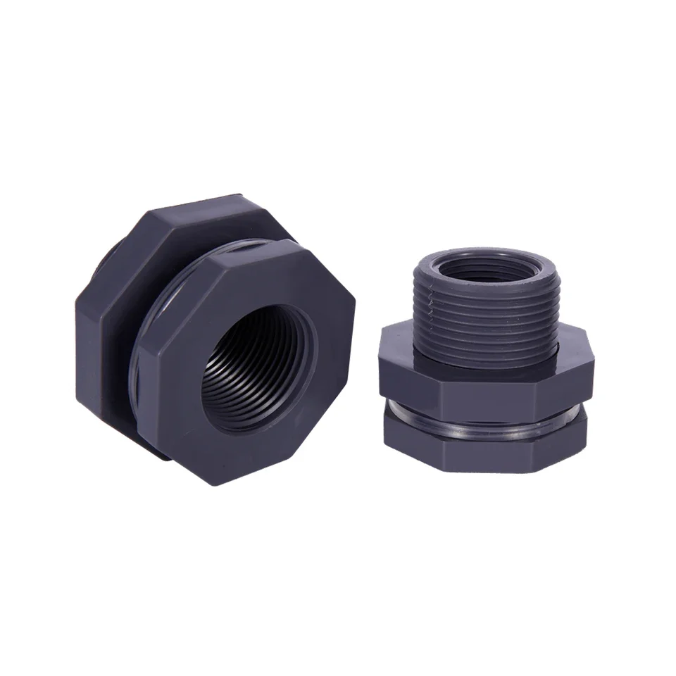 PVC Grey Water Tank Coupling with Integrated Rubber Gasket 1/2 Inch 3/4 Inch 1 Inch Female Thread Fitting for Rain Barrels Aquar