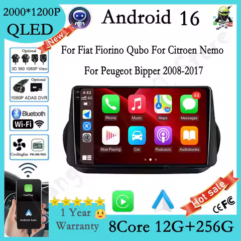 Android Auto Carplay Car Radio Multimedia for Fiat Fiorino Qubo Citroen Nemo Peugeot Bipper 2008-2017 with WiFi DSP Stereo