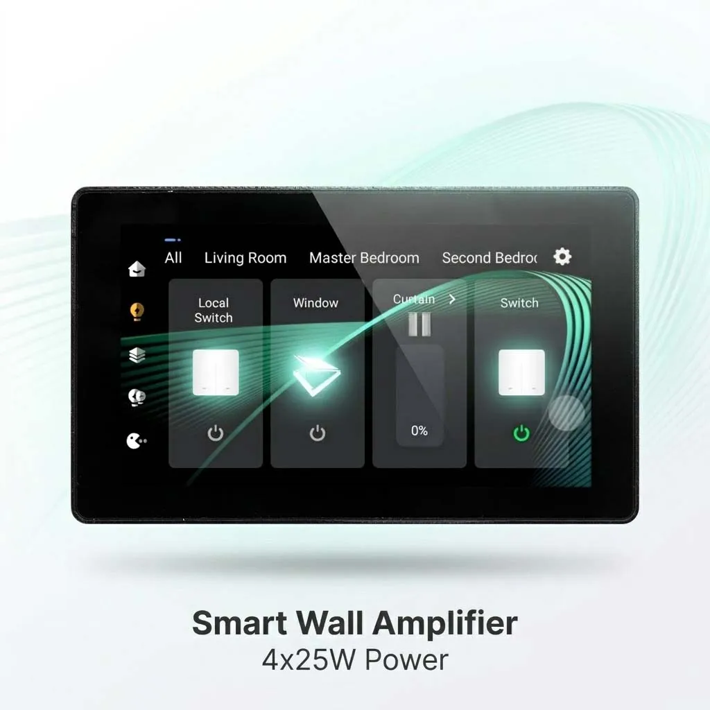 

4-канальный Bluetooth-усилитель для встраивания в стену с сенсорным экраном Android, контроллером умного дома Tuya Zigbee, Wi-Fi и музыкальной системой 4x25 Вт