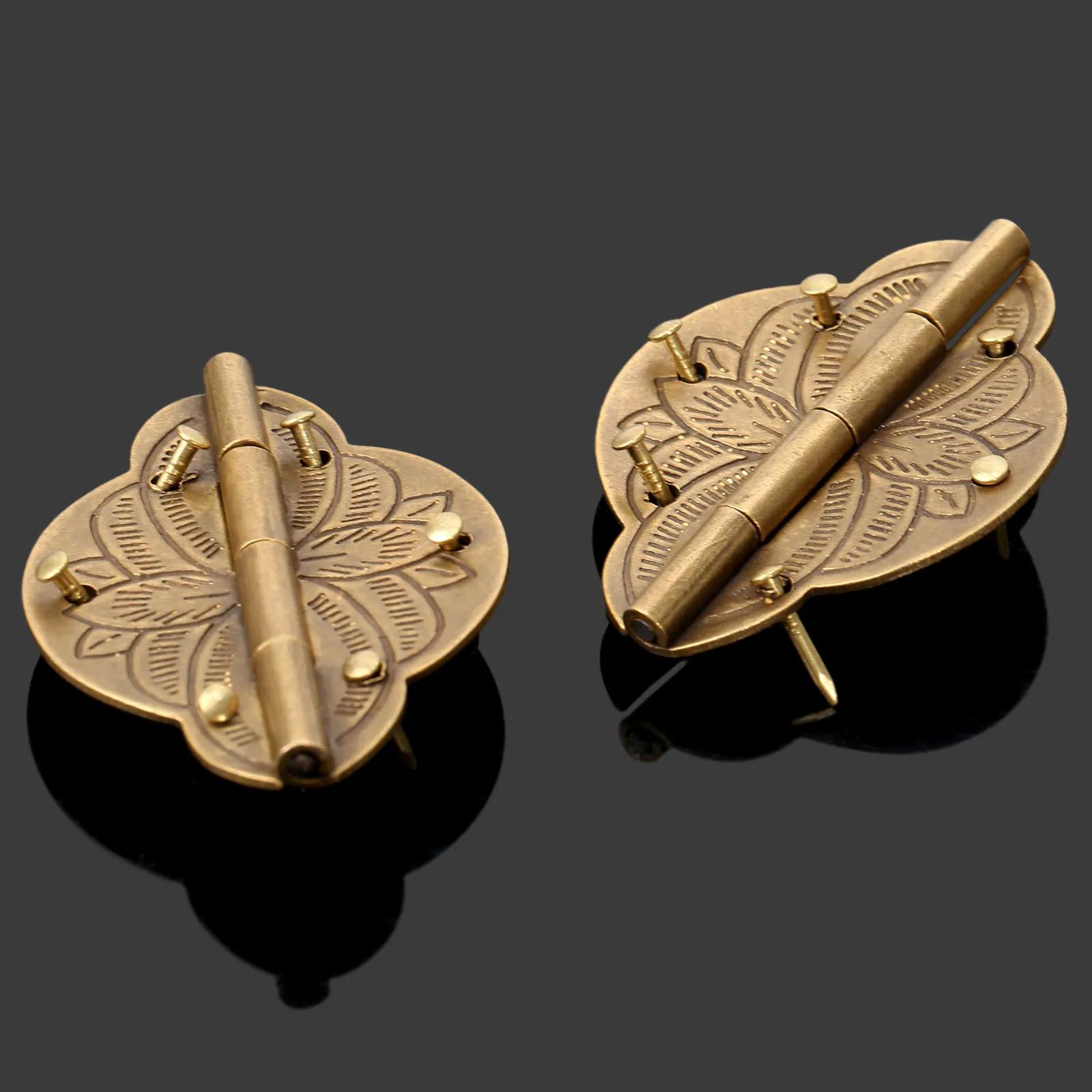2Pcs Brass Hinges Wooden Jewelry Box Cabinet Cupboard Door Embossed Decorative Hinge Retro Vintage Chinese Furniture Hardware
