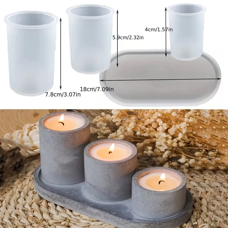 

Resin Silicone Mold 4pcs Silicone Mold Kit, 1 Oval Tray Silicone Mold, 3 S/M/L Round Candle Holder Silicone Molds for Home Decor