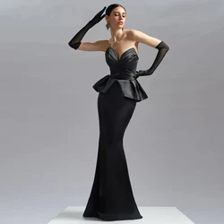 Party Dress Classic Black Satin Ruffles Pleat  Formal Dress Trumpet Sweetheart Long Dresses Special Occasion Dresses 2024