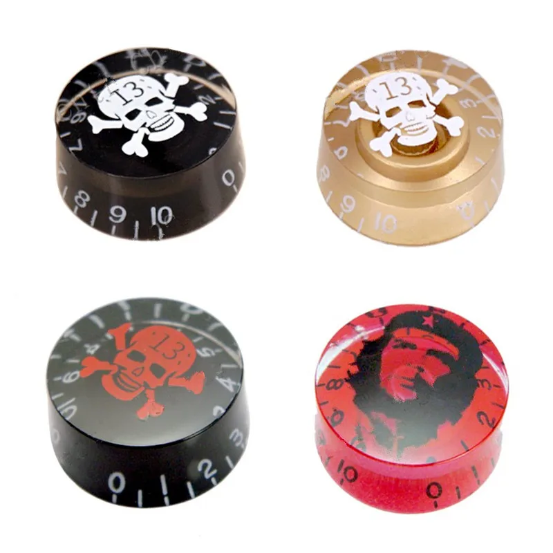 4 unids/lote de perillas de Control de velocidad de tono de volumen de guitarra acrílica, botones de afinación para piezas de guitarra eléctrica, patrón de estilo de cabeza de calavera