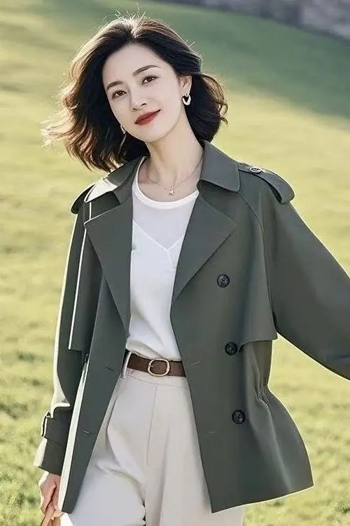 

Brown Trench Women'S Fashionable Raincoat Long Top Female Plaid Korean Popular Japan Style Rain Lady Coat Beige Coats Winter