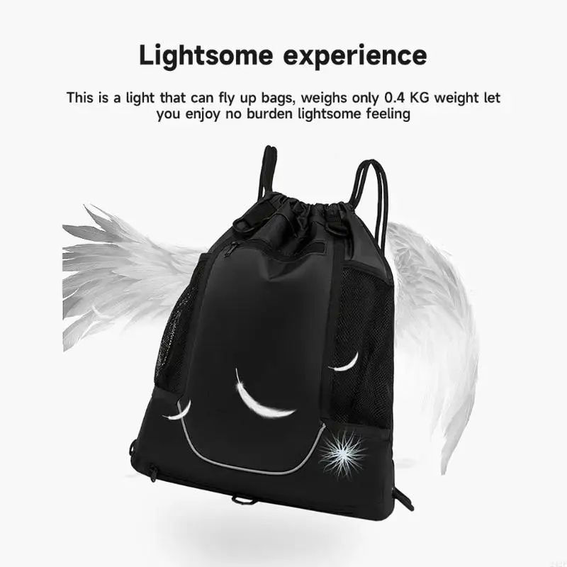 242F Backpack Backpack có thể gập lại túi thể thao Sackpack với túi lưới cầm tay đôi