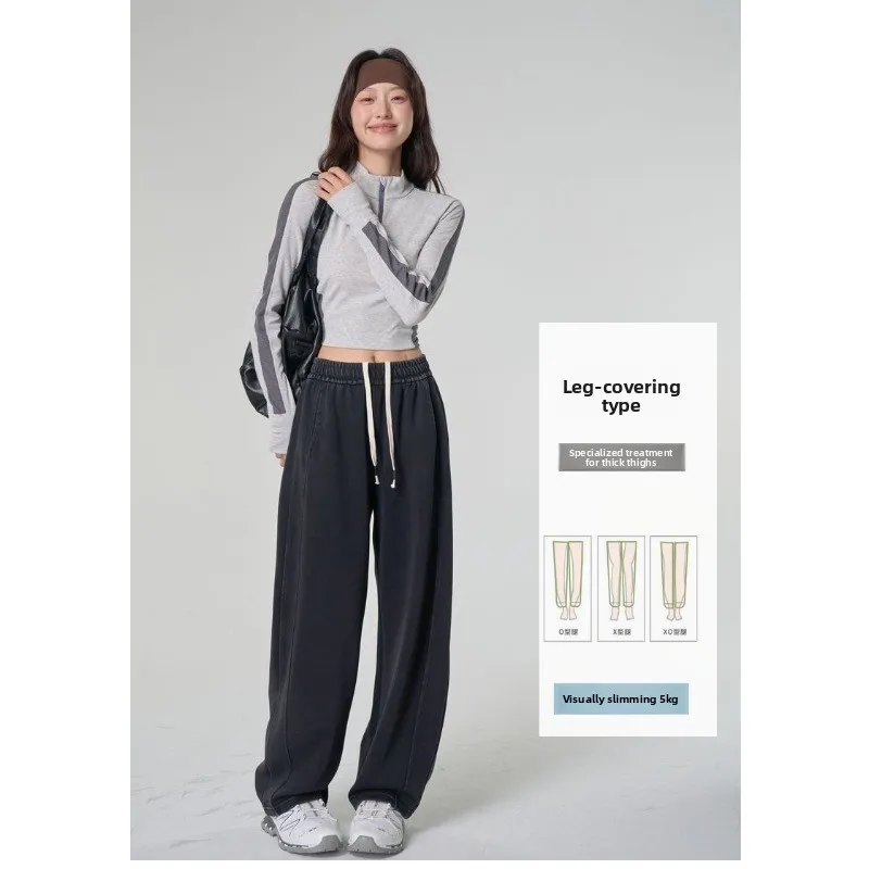 

Winter women's new high waisted loose curved knife wide leg casual denim pants with thick velvet