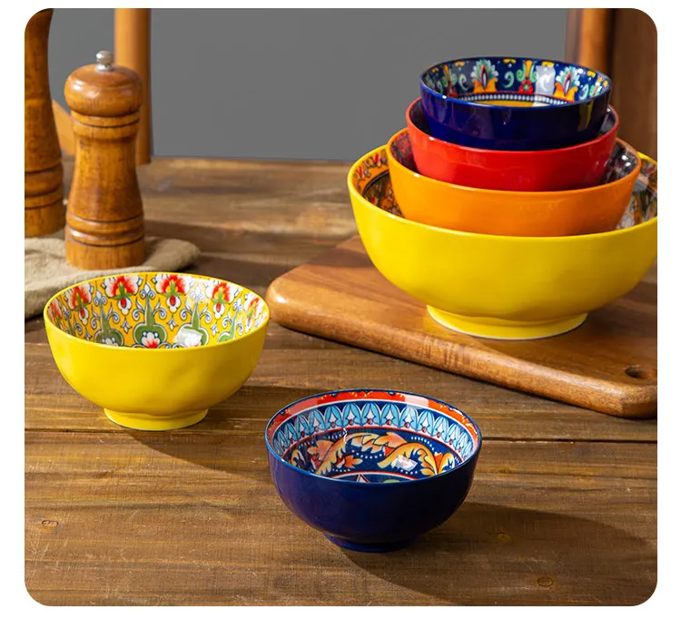 Tazón de Arroz Bohemio, Tazón de Cerámica Creativo para el Hogar, Tazón de Fideos Retro de Alta Estética, Tazón Pequeño para Comer Arroz