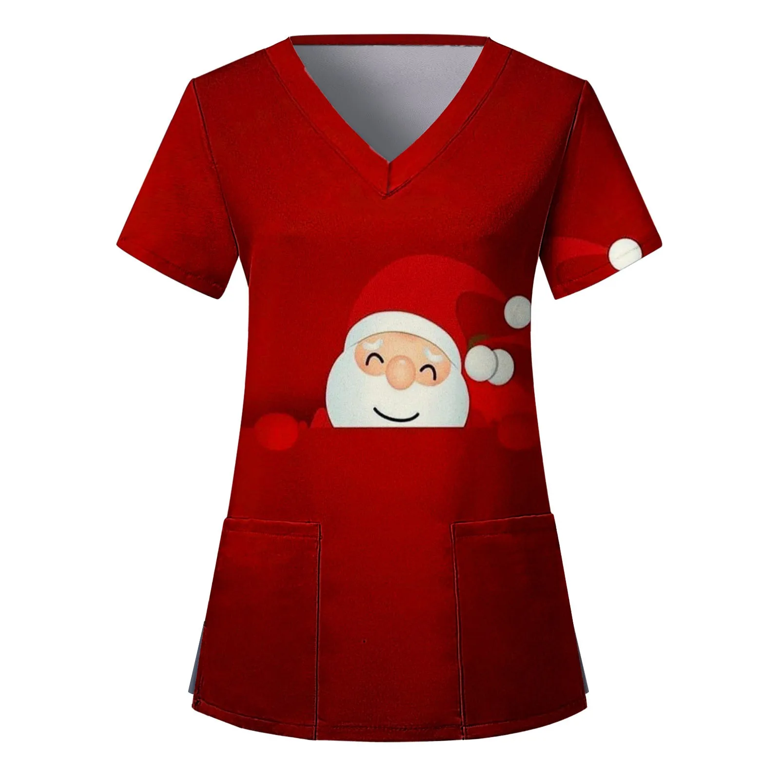 Nurse Uniform Scrubs Women Christmas Print Short Sleeve V-neck Tops Working Uniform Medical Nursing Xmas Workers Scrubs Workwear