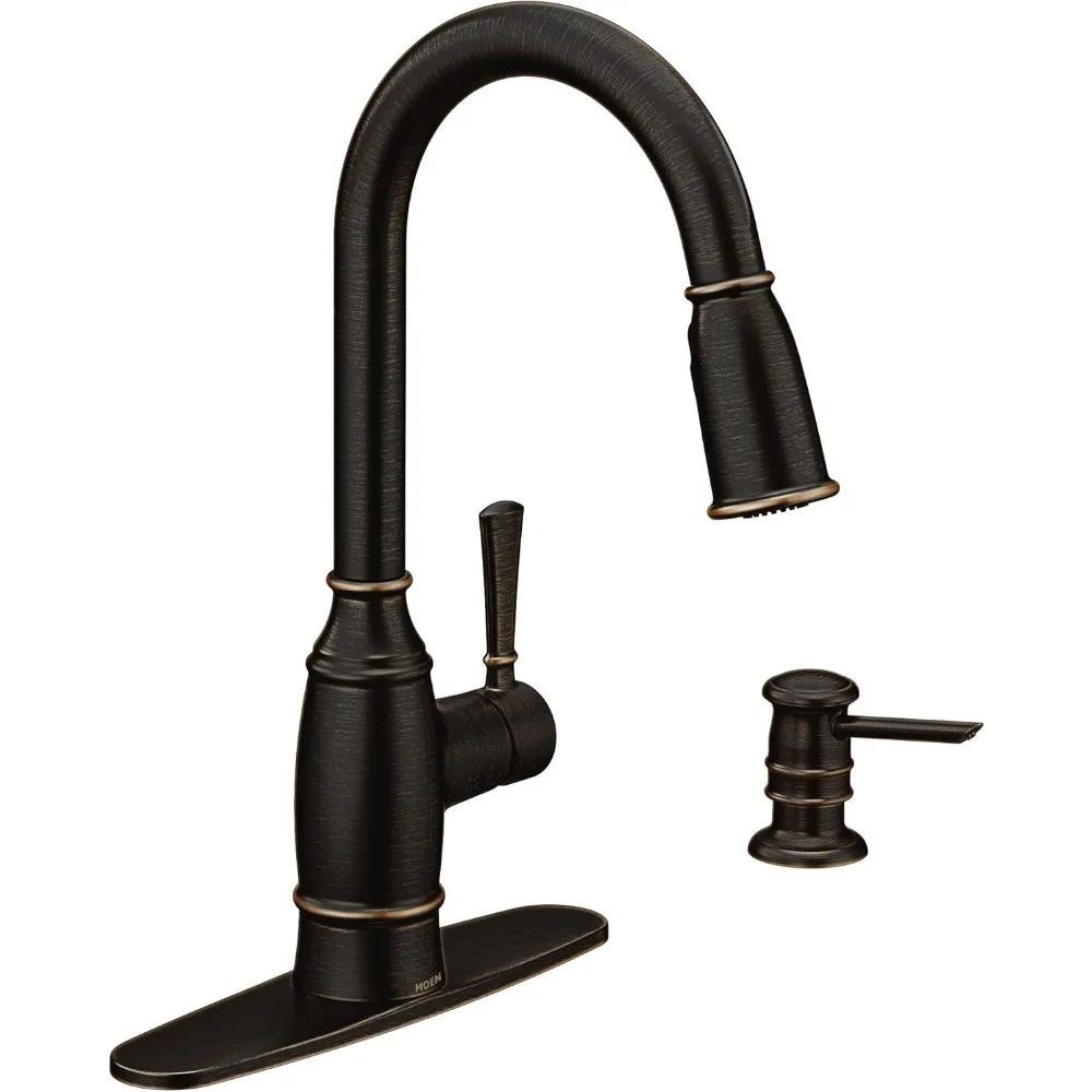 

Moen Noell Mediterranean Bronze Pull-Down Kitchen Faucet with Soap Dispenser, PowerClean, and Reflex Docking System