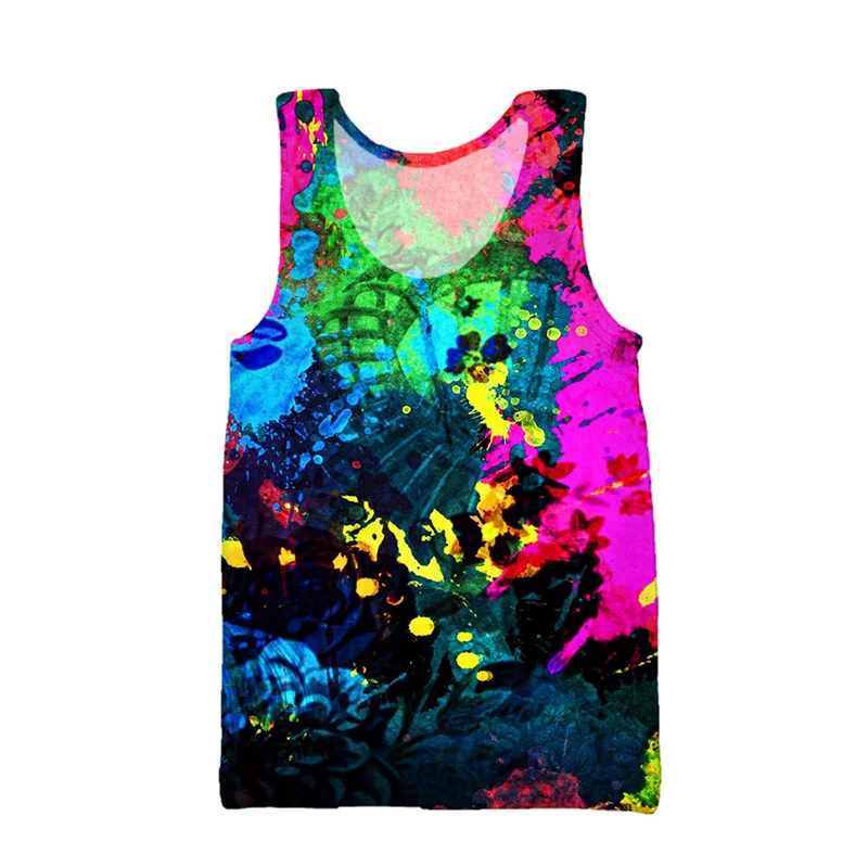 3D Printing Colorful Psychedelic Tank Top For Men Summer Street Beach T-shirt Casual Fitness Bodybuilding Gym Muscle Vest