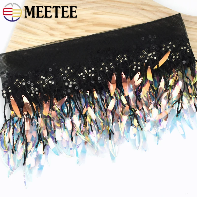 1/2Yards Meetee 15cm Sequins Tassels Fringe Embroidery Lace Trim Ribbon Tapes Dance Dress Clothes Fabric DIY Sewing Accessories