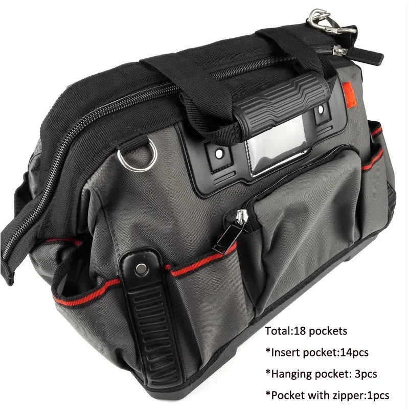 16 inch 97-489 work tools bag storage with adjustable shoulder strap toolbag open mouth water proof hard bottom 18 pouch