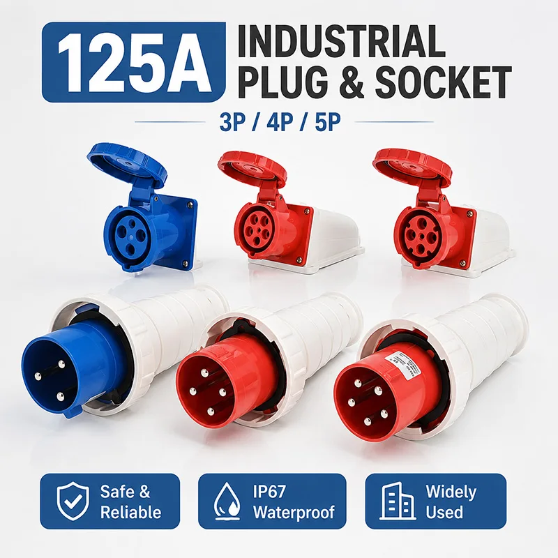 125A IP67 Waterproof Industrial Plug Socket 3P 4P 5P 220V 380V 415V Male Female Coupler Wall Panel Mount Electrical Connector
