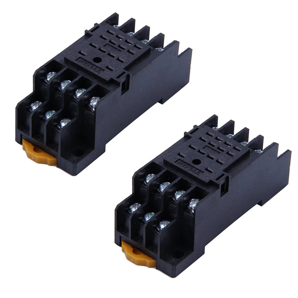 T64C! 2PCS PYF14A DIN Rail Power Relay Socket Base 14 Pin for MY4NJ HH54P MY4