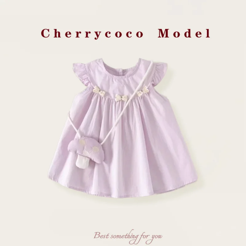 

CHERRYCOCOGirls' summer dress new style sweet cotton dress for baby girls, sleeveless princess dress with a bag included