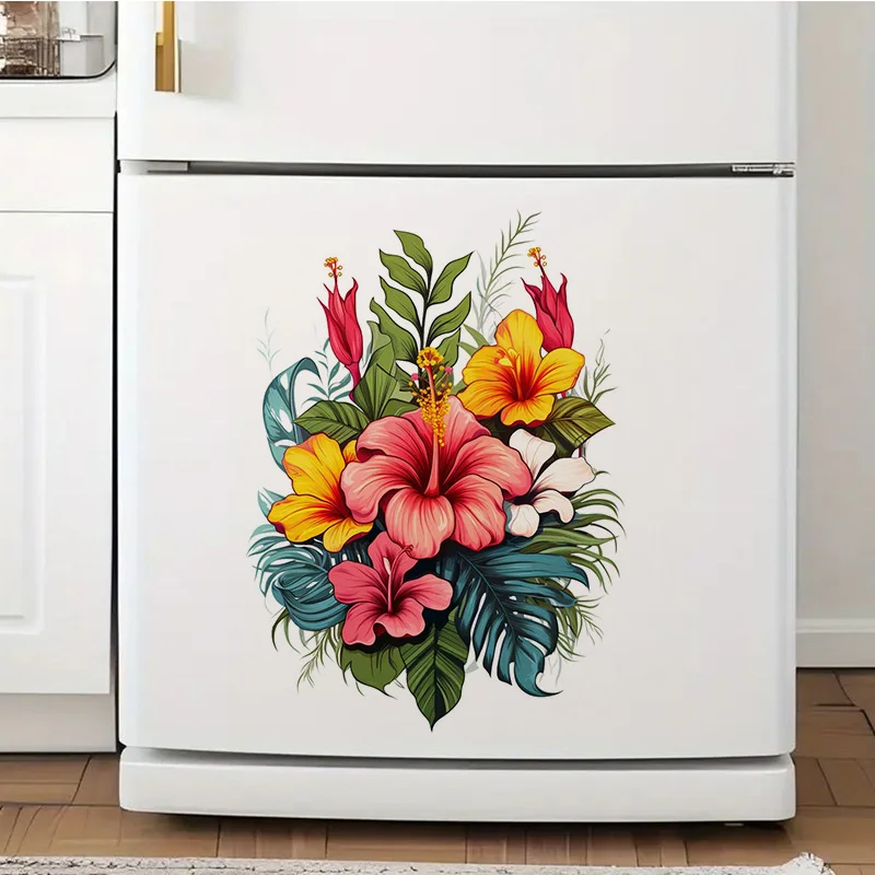 Watercolor Tropical Flowers Sticker, Water-proof Home Wall Decal, Used for Wall, Bathroom, Cabinet, Door,Toilet, Car, Laptop