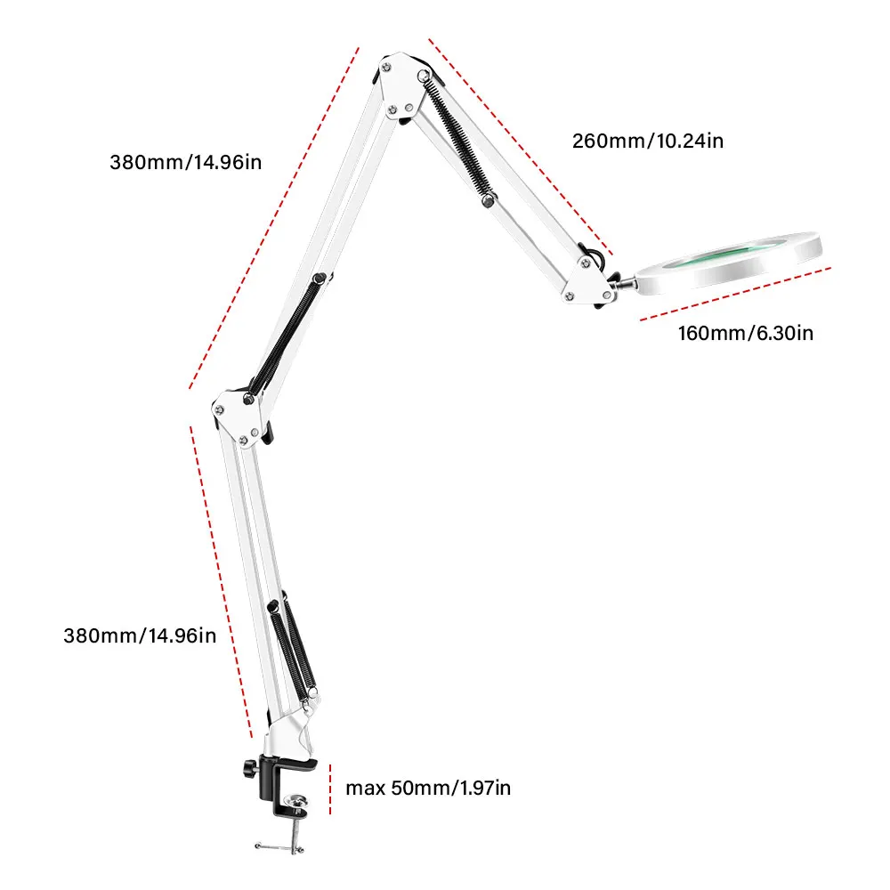 New Extra-long Swing Magnifying Glass Lamp with 3 Color Adjust LED Lights Reading Table Lamp for Welding Repair Close Work