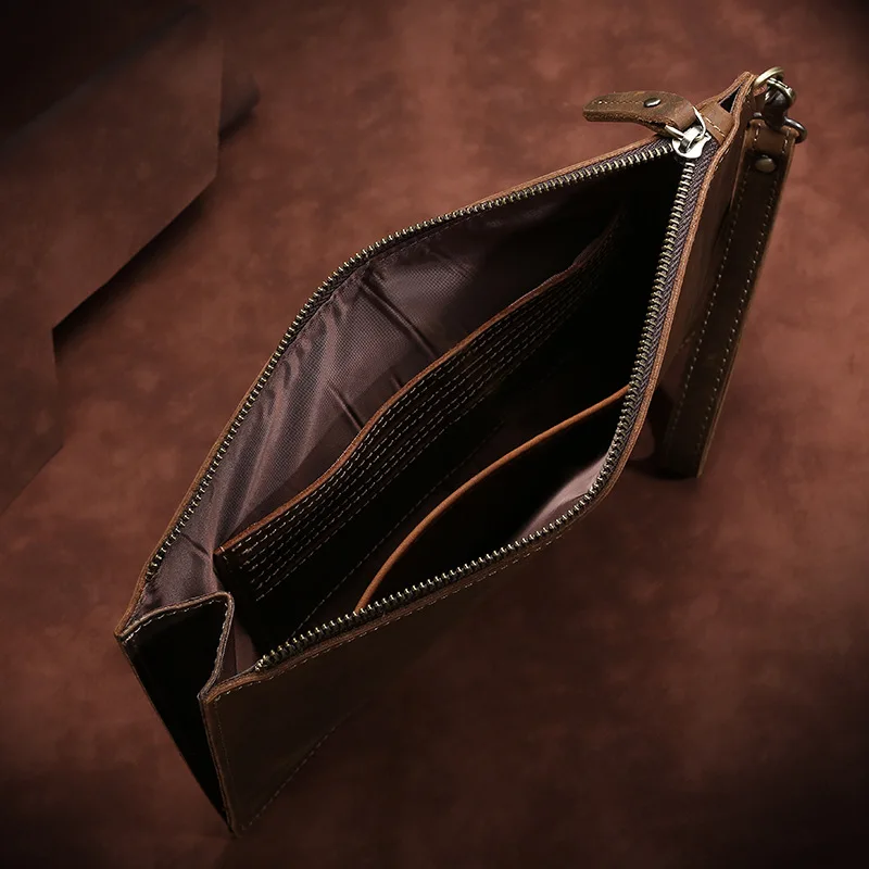 Bolso de mano de cuero Real con cremallera para hombre, billetera de diseñador, tarjetero, monedero de lujo, nuevo