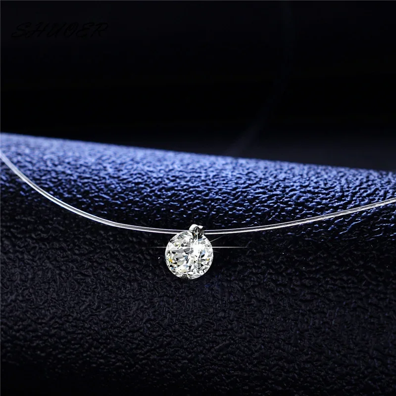 Andara 1ct Moissanite Diamond S925 Sterling Silver Invisible Transparent Fishing Line Clavicle Chain Necklace Women\'s Jewelry