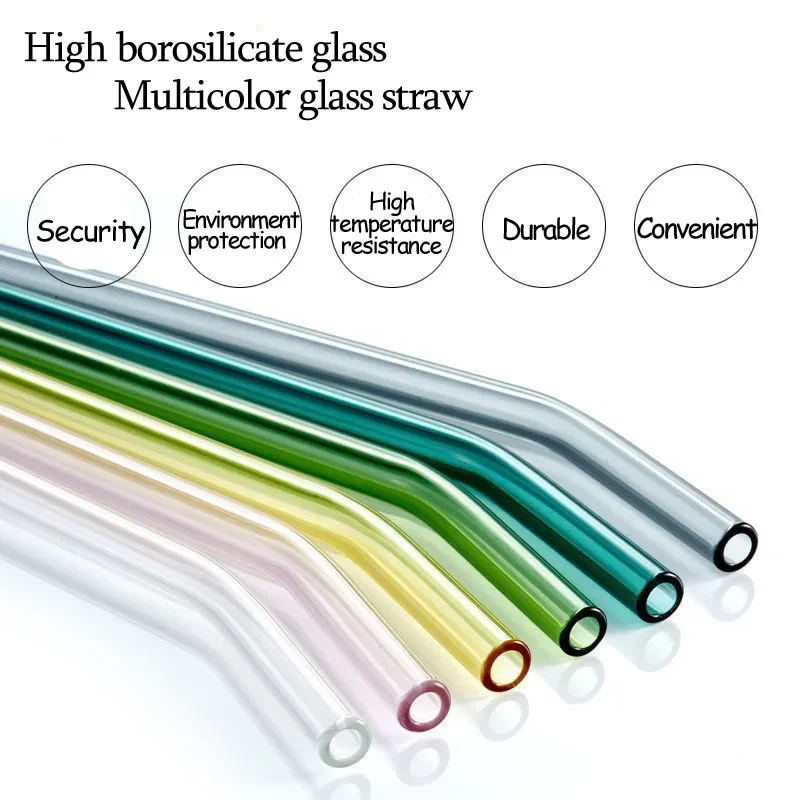 10Pcs Reusable Drinking Straw 12mm Glass Straws Eco-friendly High Borosilicate Glass Straw Colorful Tube Party Bar Drinkware