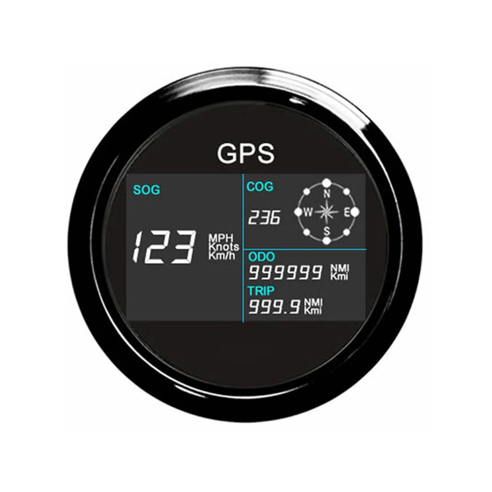 

85Mm GPS Speedometer with 7 Color Backlight LCD Display Odometer Adjustable Mileage Trip Counter 12V 24V Black