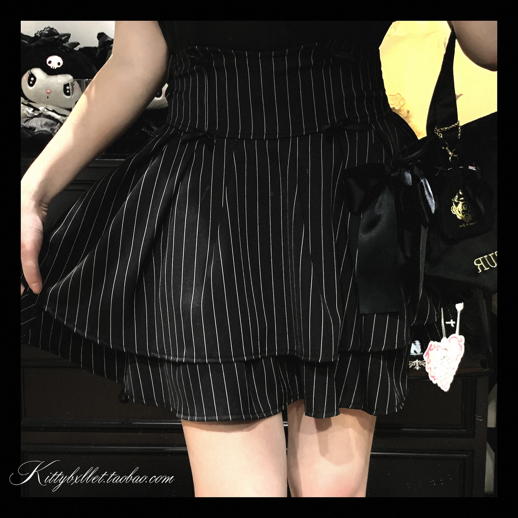 Japanese Mine Style Mass-produced Sweet Versatile Lolita Short Skirt High Waist Bow Double-layer Striped Mini Skirt Women Summer