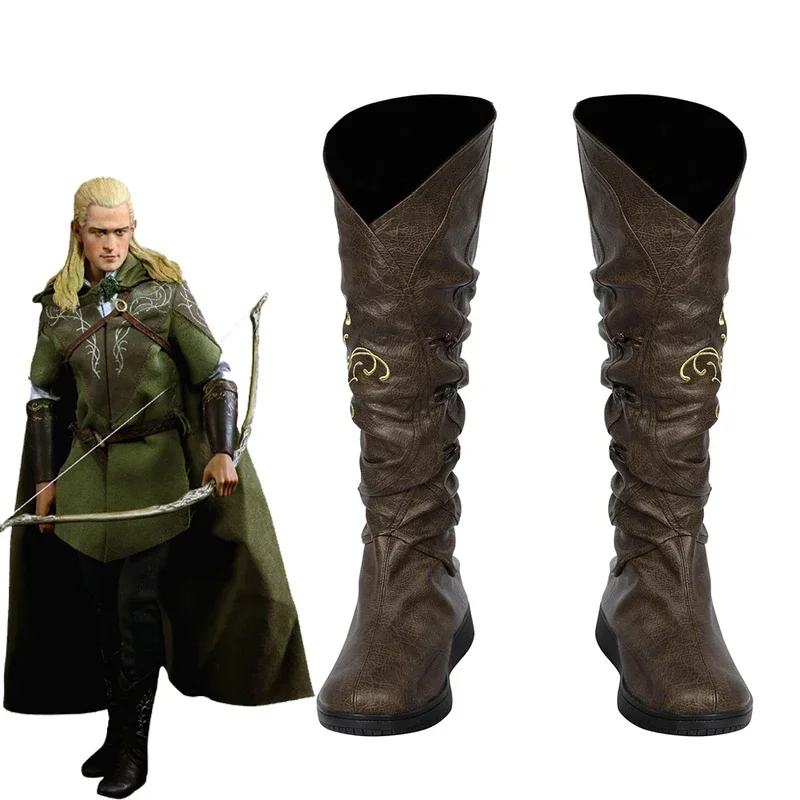 Movie Legolas Cosplay Boots Lord Brown Leather Boots for Men Halloween Party Shoes