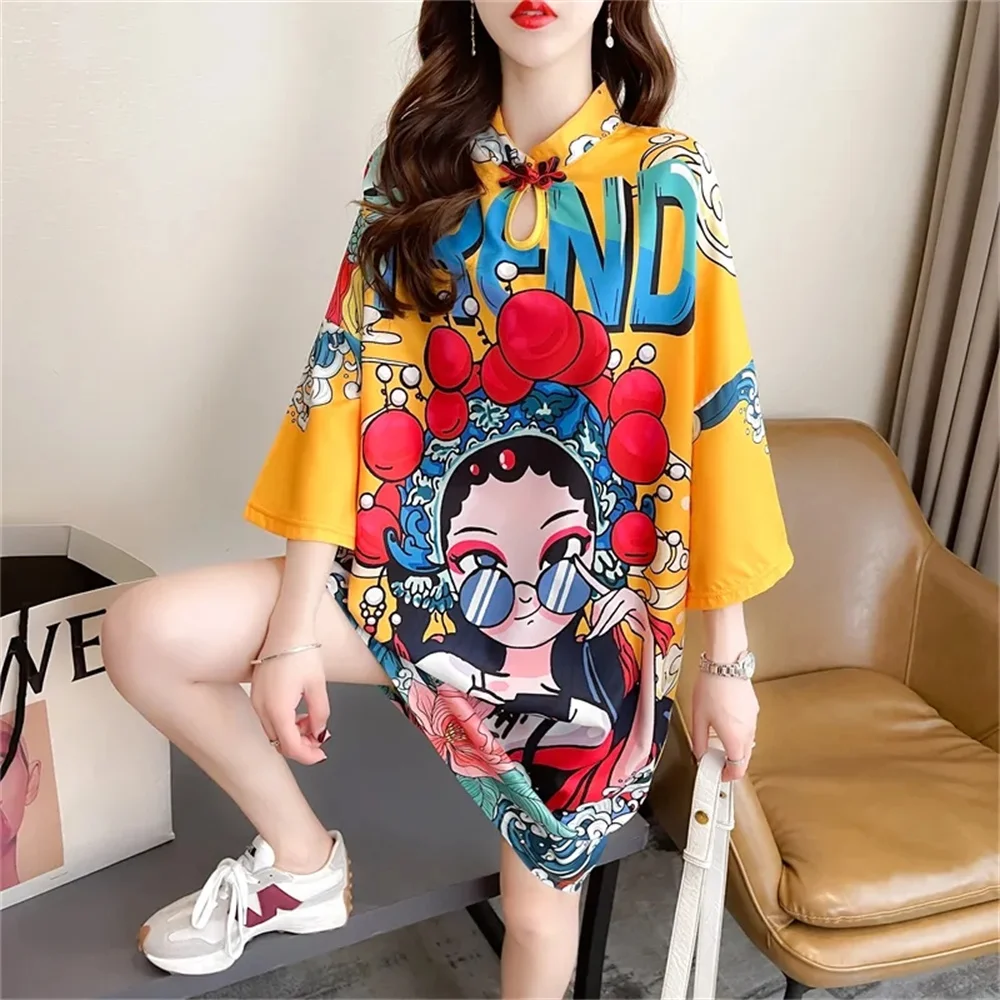 Tide Minority Design Sense Hanfu Improved Cheongsam Short Sleeve Summer Loose Half Sleeve T-shirt Dress Female Womens Dresses