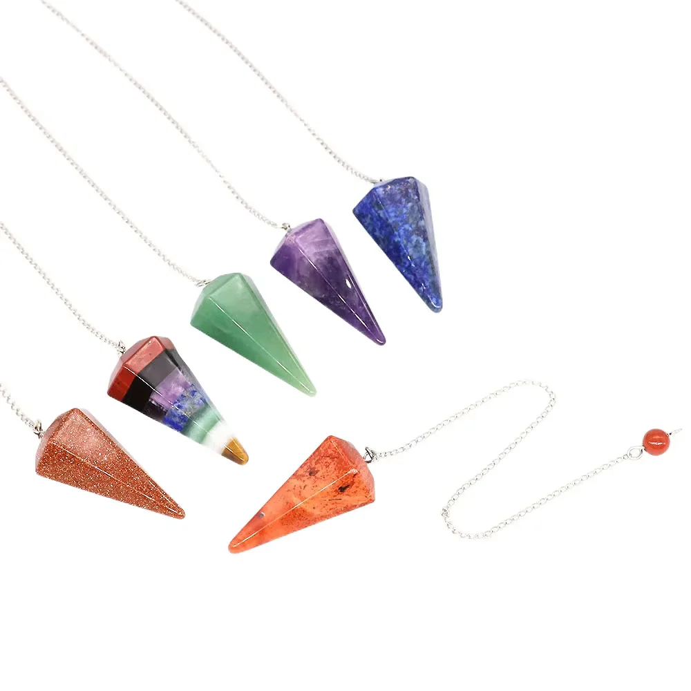 Natural Crystal Pendulum Divination Dowsing Reiki Stone Chakra Quartz Pendulums Hexagonal Pointed Gems Spiritual Pendant Pendulo