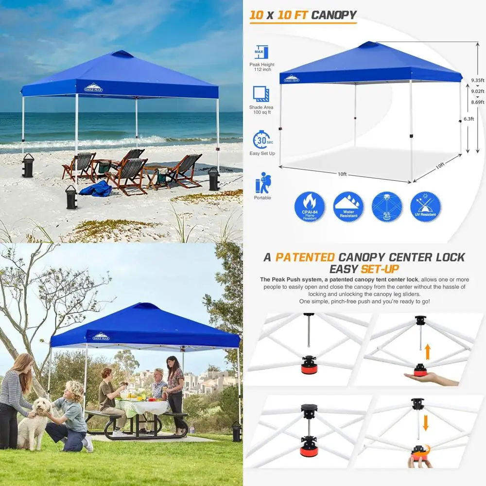 

Portable 10x10ft Blue Canopy Tent with Wheels, 8 Stakes, 4 Ropes, 4 Weight Bags, Easy Setup, 100sqft Shade