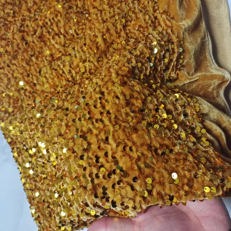 

2.5m Gold Sparkly Stretchy Fabric for Party Clothes and Sewing Glittering Sequin Embroidery Material