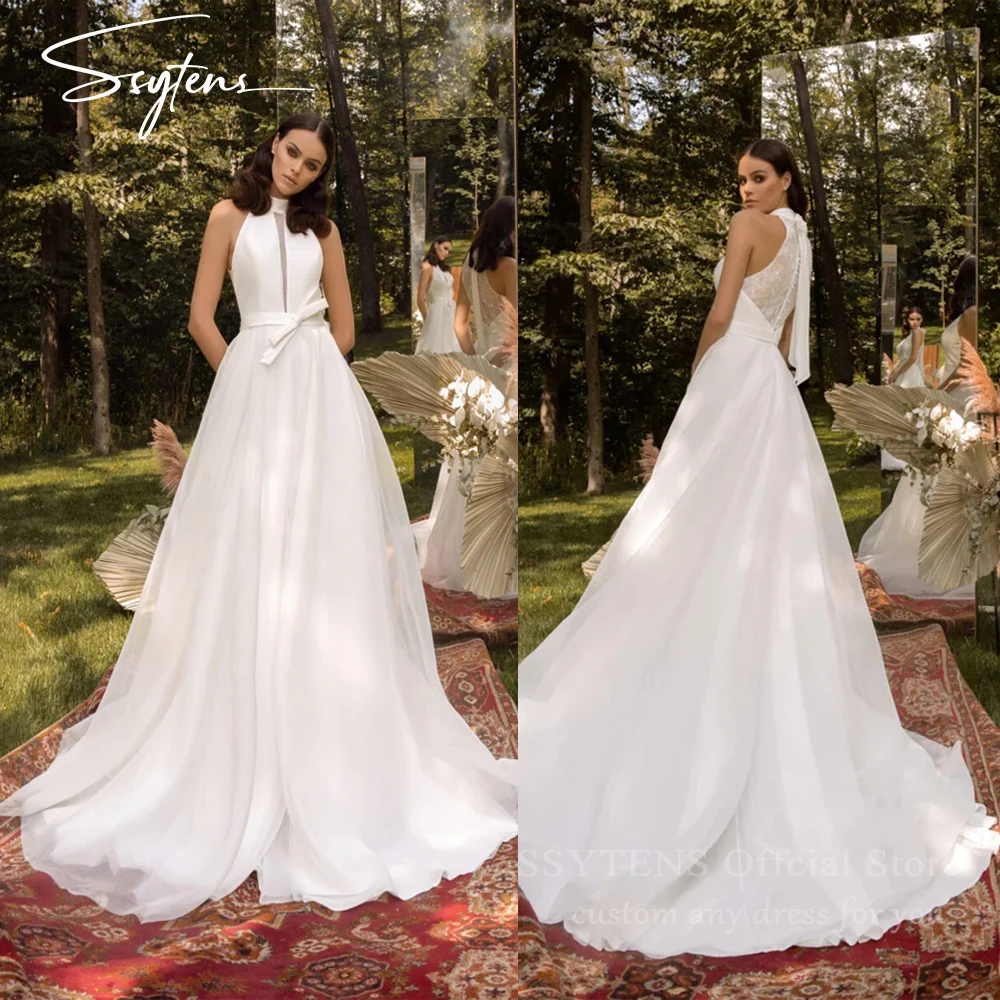 

SSYTENS Elegant Princess Civil Wedding Dresses Customized Women Bridal Dresses Halter Neck Bride Dress Long Wedding Party Gowns