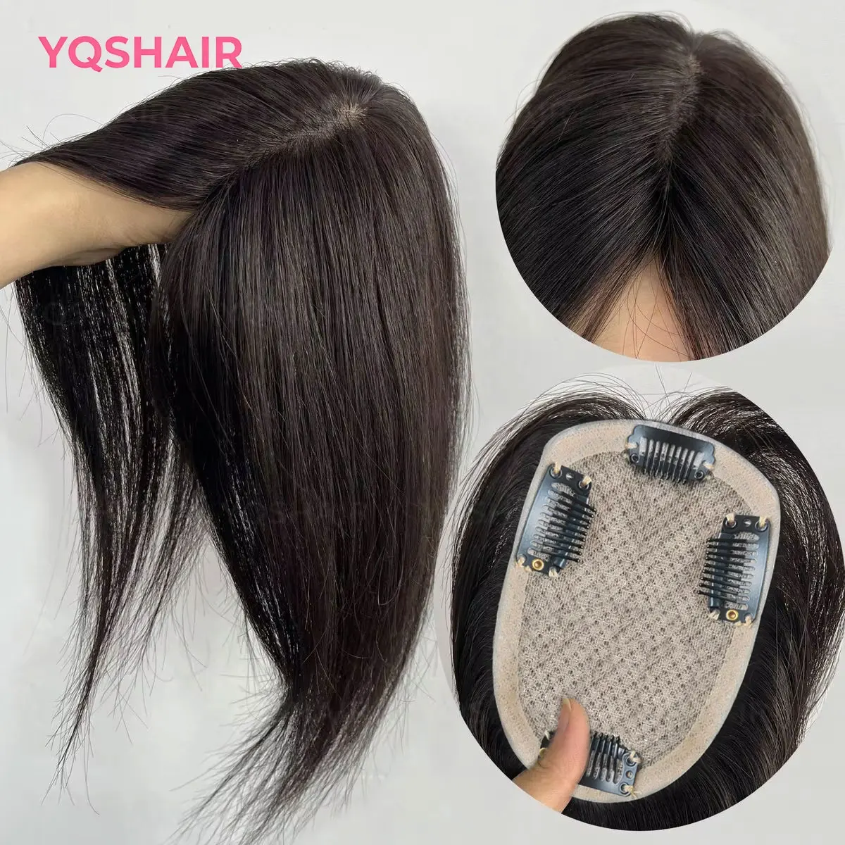 

Темно-коричневый шелковый топ с застежкой, кружевная застежка, 100% человеческие волосы, бразильский топпер Remy Skin Base, 9x13 см, прямой, предварительно выщипанный для женщин