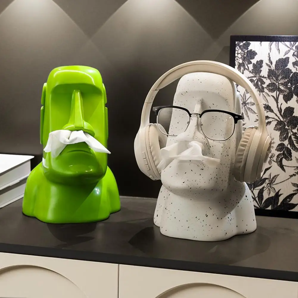 25cm Moai Statue Tissue Holder Easter Island Statue Tissue Box Cover 3-in-1 Eyeglass Holder Headphone Stand Holder For Home