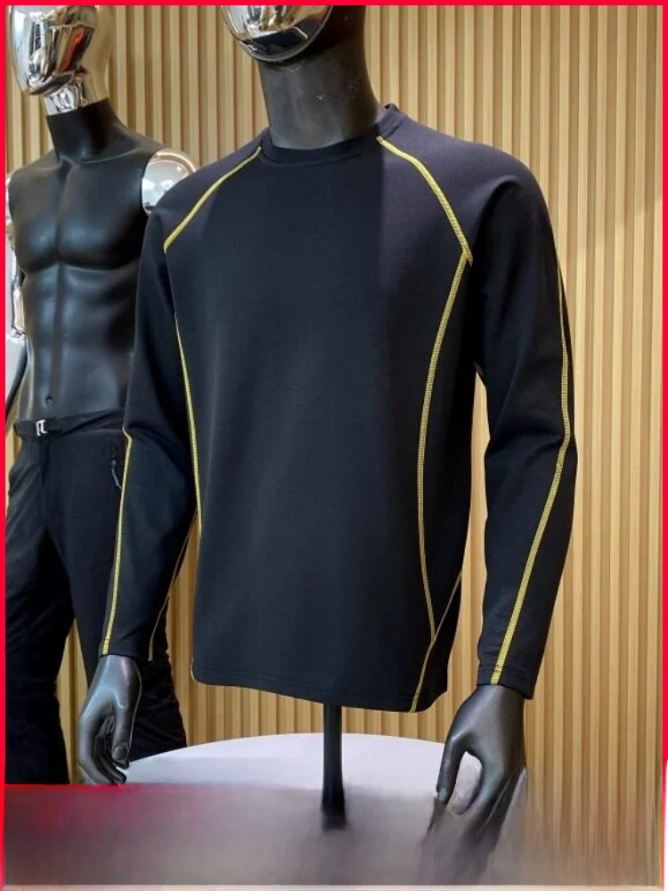 Outdoor Sports Fce Lined Base Layer T-irt Splicing Design Stand Fit Long Sve round Ne Sweatirt for Men And Women