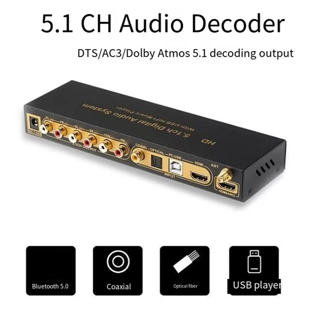 DTS AC3 5,1 canales Audio decodificador conversión Bluetooth Compatible divisor USB tarjeta de sonido de computadora