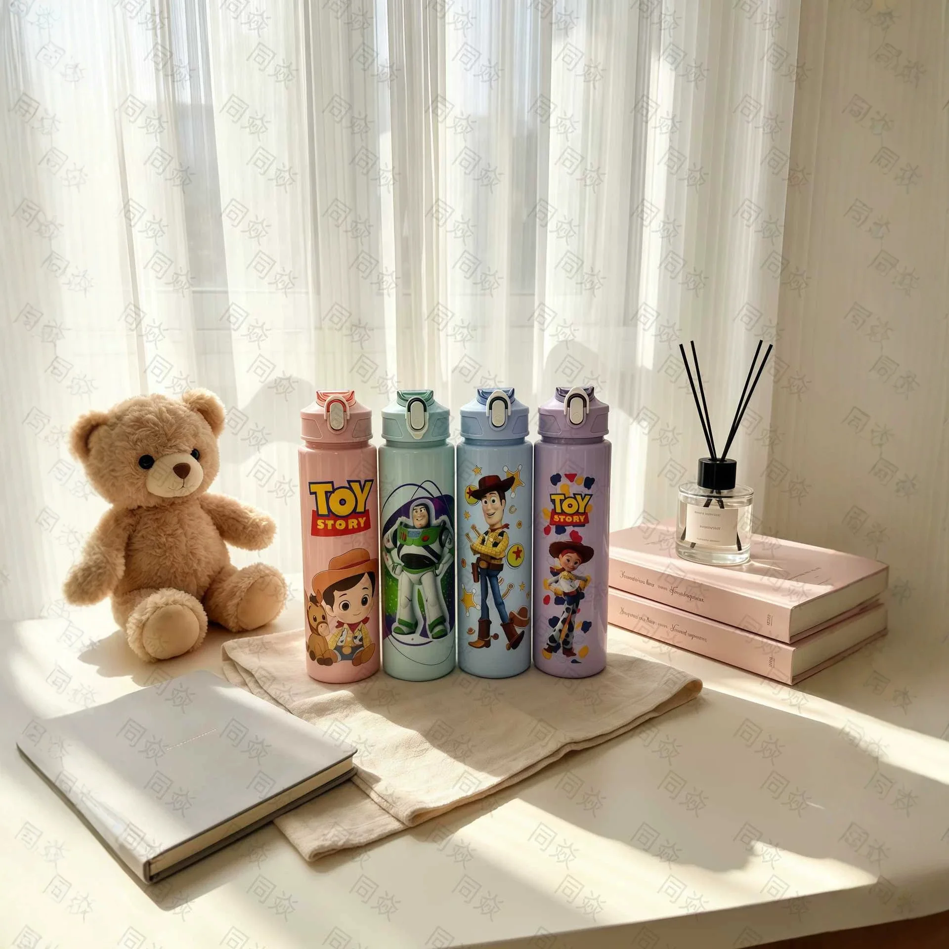 Toy Story Plastic Cup Cute Universal Straw Water Cup Cartoon Pattern Water Bottle - Cute Stereoscopic Design, Fade-Resistant, Sc
