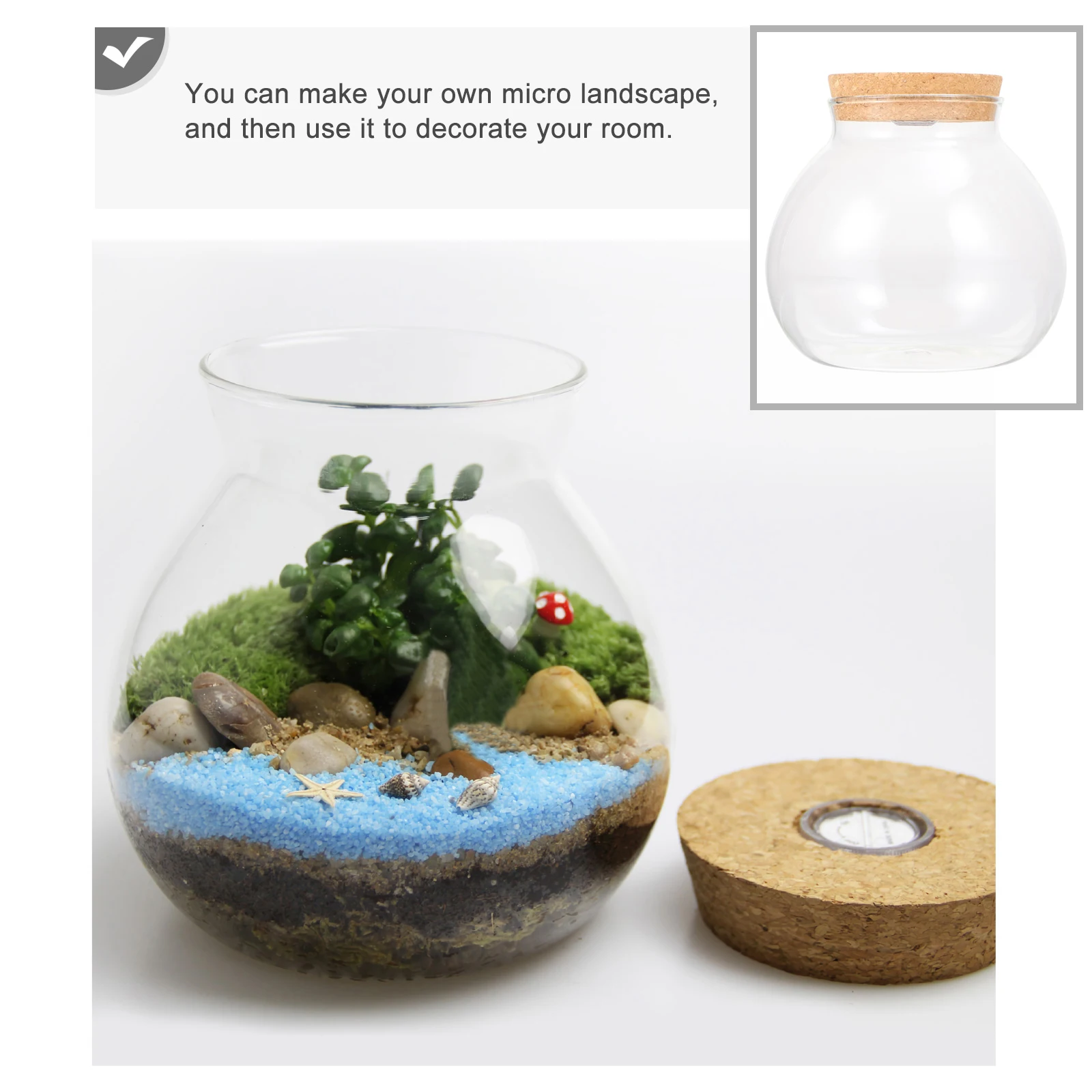 

LED Light Ecological Bottle Cylindrical Borosilicate Glass Landscape Terrarium Fish Tank Decor Seaweed Plant Room LED