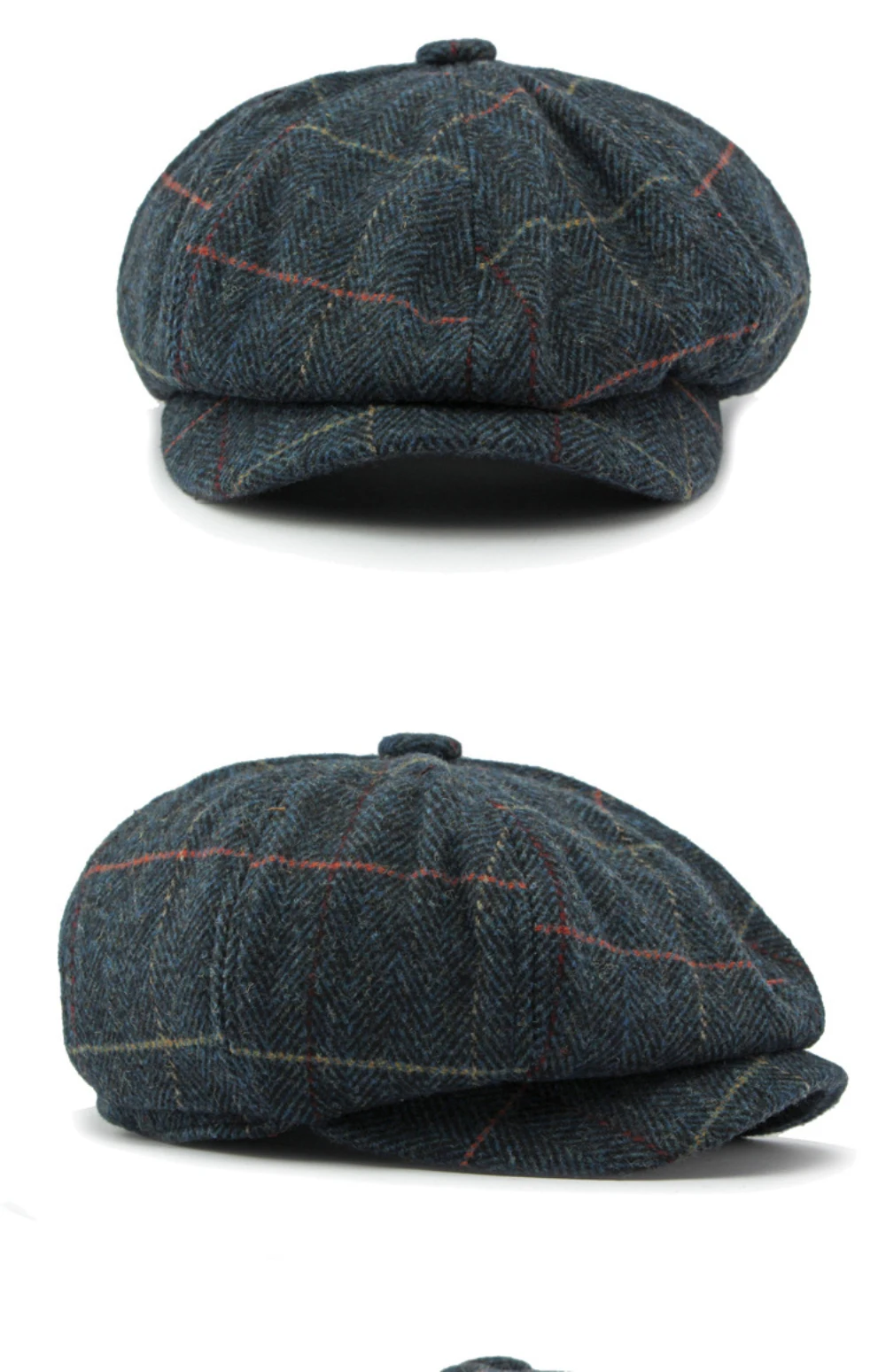 HT4255 Baskenmützen für Männer und Frauen, Retro-Künstler-Malermütze, karierte achteckige Ivy-Flachmütze für Herren und Damen, Herbst-Winter-Wollmütze – Detail 4