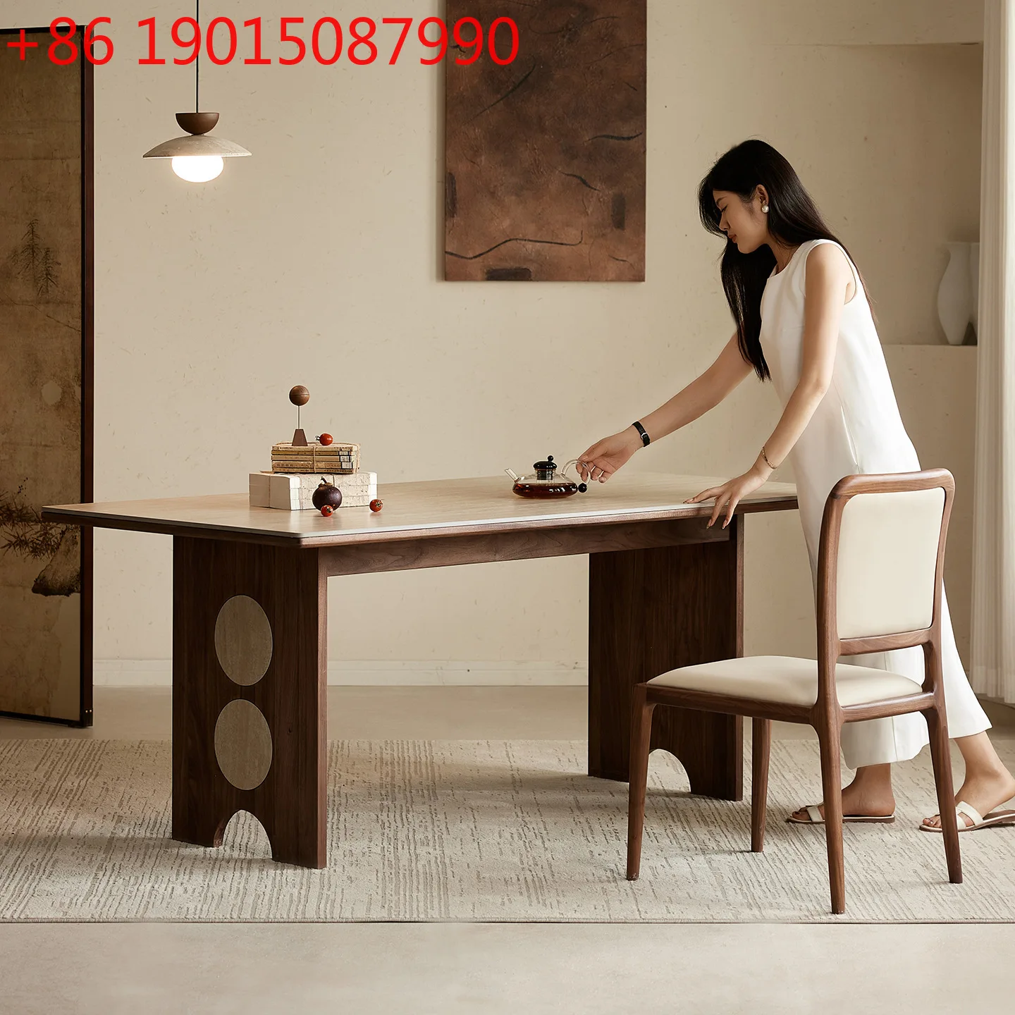 

Обеденный стол из черного ореха, прямоугольный бытовой обеденный стол из травертина и каменной плиты из массива дерева