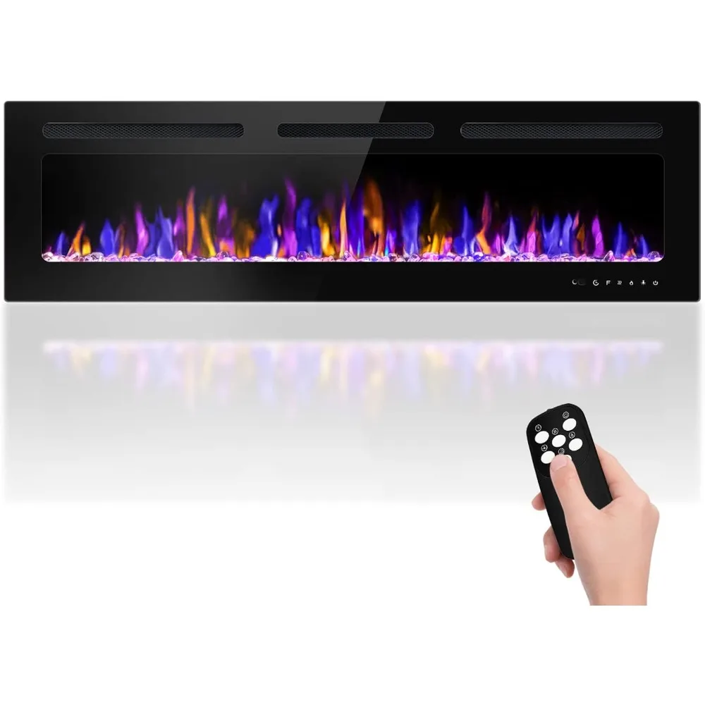 60 Inch Wall Mounted Embedded Electric Fireplace, 750/1500W Fireplace Heater, with Timer Adjustable Flame Color and Brightness