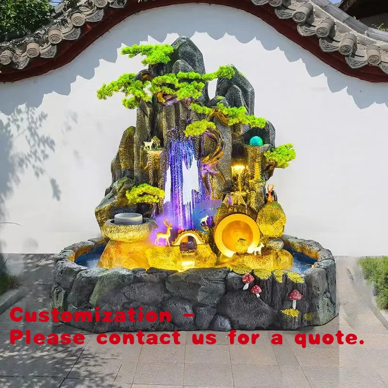 

custom.Large Rocks Outdoor Fountain Waterfall With Led Light Garden Decor