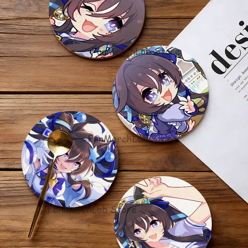 

P-Pretty Anime D-Derby V-ViVlos 2D Pattern round Wooden Coaster Decorative Coffee Cup for Use in Coffee Shops Bars Wine Beer